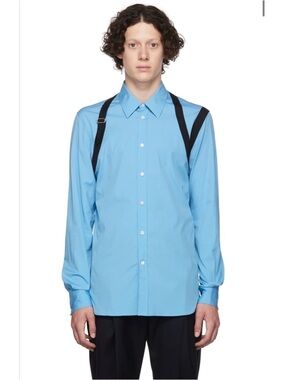 ALEXANDER MCQUEEN Blue Graffiti Harness Button Down Shirt Size M